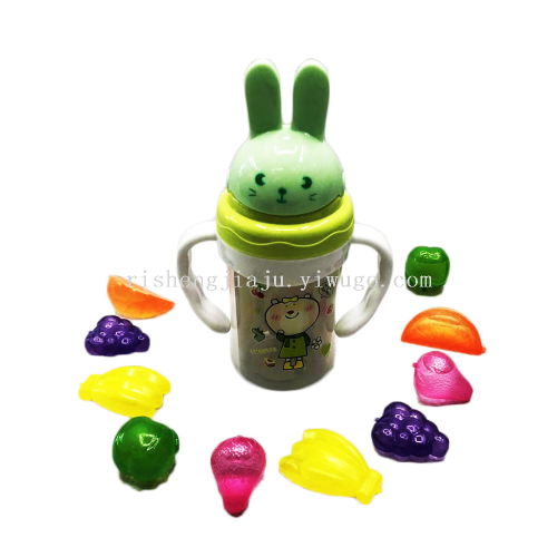 Long Eared Rabbit Head Baby Learns to Drink Duckbill Flip with Handle Cup with Straw with Scale Children‘s Kettle RS-200935