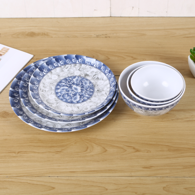 Green Printing Pattern Melamine Texture Melamine Dishware Set Daily Blue and White Porcelain Tableware Specifications Diversified
