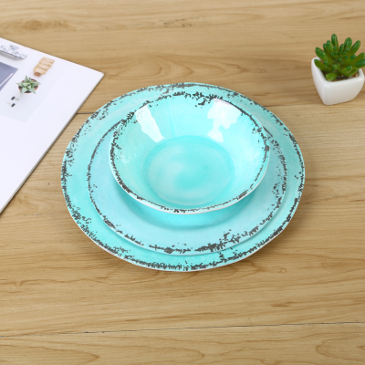 Factory Customized Imitation Turquoise Crack Melamine Tableware Set American Style Household Melamine Service Plate