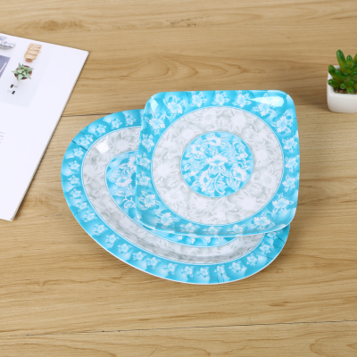 Blue and White Two-Color Printing Pattern Decoration Home Kitchen Melamine Plate Bone Thorn Dish Durable and Easy to Clean