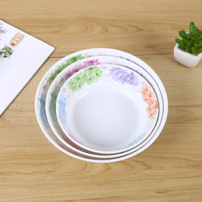 round High-Mouth Printed Pattern Decorative Melamine Material Salad Bowl Hotel Western Restaurant Commercial Buffet Plate