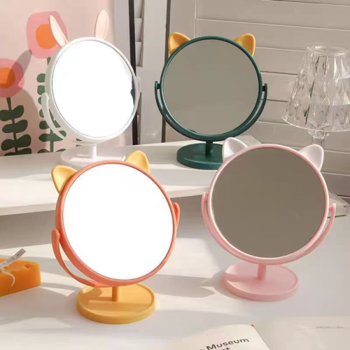 Cartoon desktop mirror single-sided rotatable cat ear dressing mirror portable makeup mirror wholesale
