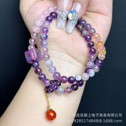 新款九紫离火手串新中式天然紫水晶跑环双圈国风DIY设计女款手链