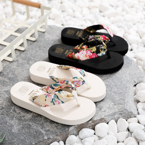 summer flip-flops women‘s bohemian satin woven belt casual lame heel beach women‘s slippers ethnic style slippers