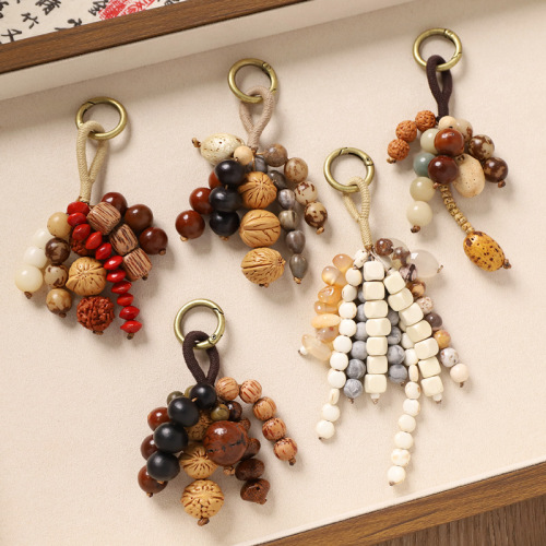 new chinese style full wish seeds string package package pendant hand-woven natural bodhi keychain artistic vintage bag hanging ornaments
