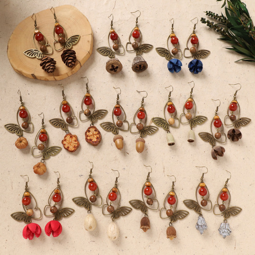 original butterfly plant fruit earrings mori style retro minority design acorn artistic ethnic style long earrings for women