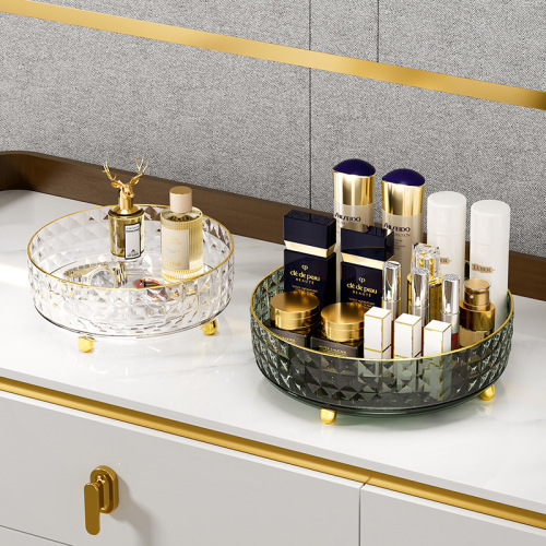 一件代发旋转轻奢化妆品收纳盒透明盒子梳妆台护肤品洗漱台置物架