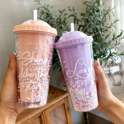 2022 Internet Hot Girls Good-looking Water Cup Female Ins Special-Interest Design Summer Student Couple Straw Cup