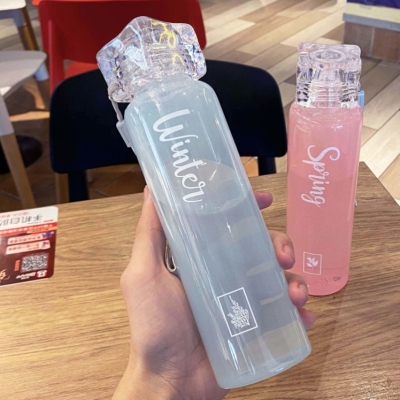 Internet Hot Glass Water Cup Female Student Good-looking Korean Style Simple Ins Style Summer Handy Cup with Lid High Temperature Resistance