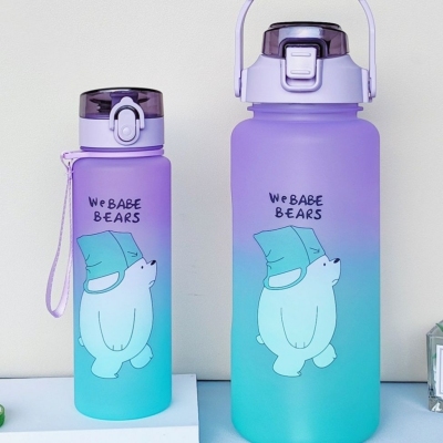 High-Looking Sports Fitness Large Capacity Plastic Space Cup Frosted Gradient New Cute Bear Cup Set