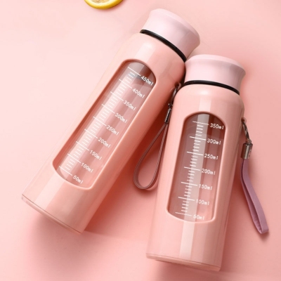 Glass Scaled Cup Female Student Household Korean Anti-Fall Good-looking Ins Internet Celebrity Cup Pregnant Women Drinking Water with Lid
