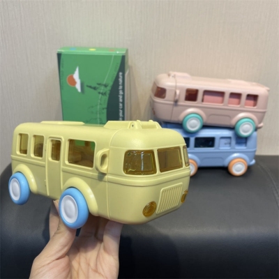 Baby Bus Water Cup Infant Cartoon Car Cup with Straw Tritan Material Children's Suction Cup Detachable
