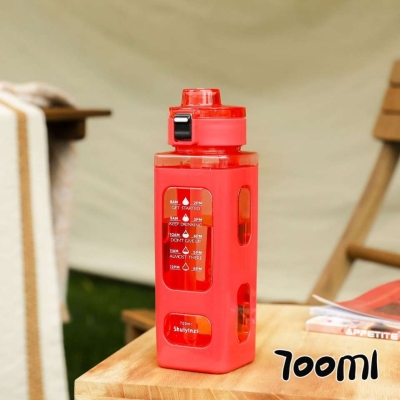 Creative High-Looking Plastic Water Cup Portable Rope Net Red Square Sports Fitness Water Bottle Straw Cup 700 Ml