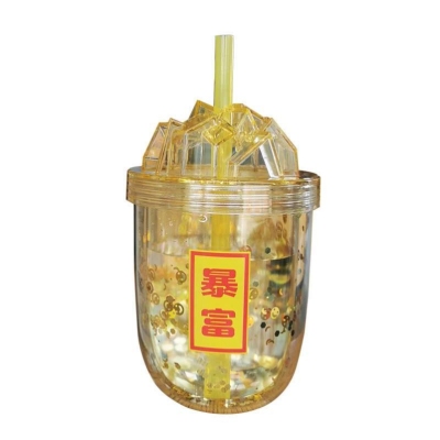 Large Diameter Straw Milk Tea Cup Large Capacity Double Layer Student Couple Glitter as Plastic Water Cup