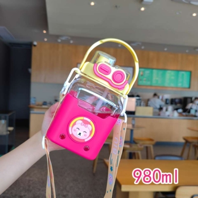 Cute Cartoon Children's New Square Straw Cup Portable Strap High-Looking Student Kettle Large Capacity Wholesale