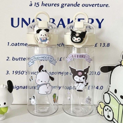 Cute Cartoon Pacha Dog Portable Cup Female Portable Transparent Straw Cup Portable Plastic Children's Water Cup Couple Cup