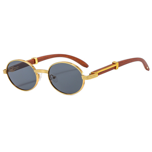 new retro faux wood sunglasses men‘s oval sunglasses women‘s fashion european and american fashion uv protection sun glasses