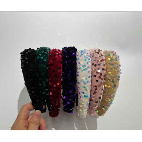 金丝绒亮片海绵高颅顶头箍 秋冬绒布纯色宽边时尚欧美发箍发饰