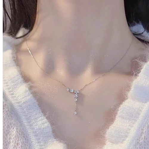 纯银星星流苏项链女轻奢小众高级感锆石锁骨链
