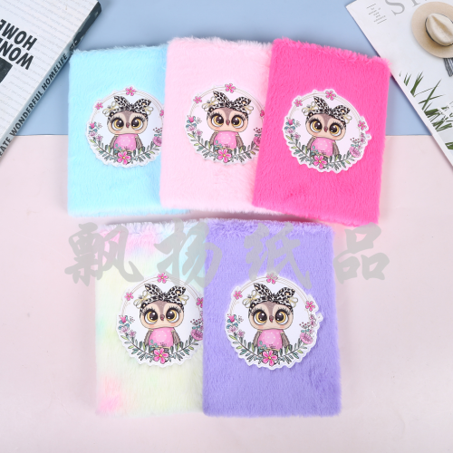 Cute Bowknot Owl Plush Notebook Children‘s Winter Writing Diary Ins Girl Journal Book