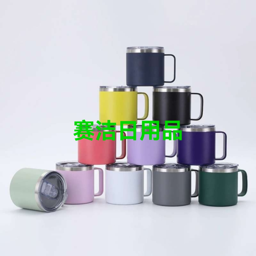 cross-border 12oz handle mug double-layer vacuum transparency cover office coffee cup large capacity portable insulation cup