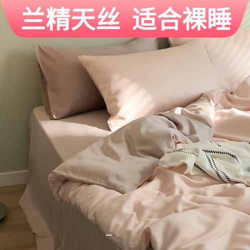 兰精天丝四件套夏季冰丝裸睡套件轻奢高端床单床笠被套床上用品
