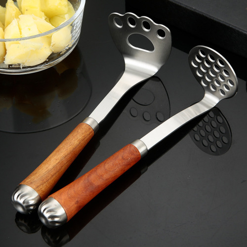不锈钢多功能土豆压泥器木柄厨房小工具家用压薯器婴儿辅食捣碎器
