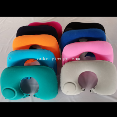 Flocking Press Automatic Inflatable Pillow U-Shaped Pillow Aviation Pillow Travel Neck Support Press U-Shaped Pillow
