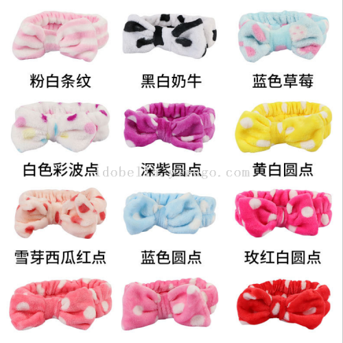 europe and america cross border coral fleece headband bow plush hair band cute solid color washing face hair band female hair accessories