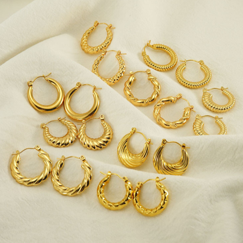 cross-border european and american 18k gold earrings ear clip special-interest design titanium steel round twist ear clip women‘s high-grade sense does not fade