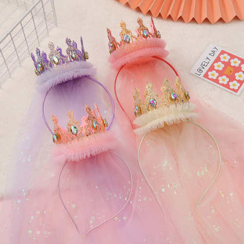 veil children‘s princess crown hair clasp fairy mori style elsa hair accessories pink bow barrettes birthday headdress