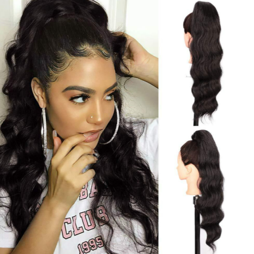 european and american long curly wig female drawstring ponytail hair extension wigs big wave chemical fiber wig