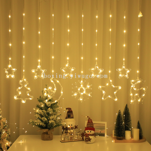 christmas decorative lights star moon snowflake curtain lights rubber-covered wire lights xingx colored string lights rubber-covered wire ice bar room ambience light