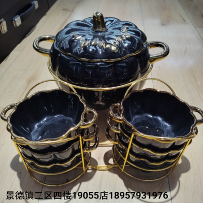 Kitchen Supplies Jingdezhen Ceramic Soup Pot Set Gold-Plated Soup Pot Ceramic Bowl Stew Pot Soup Pot Turkey Fryer