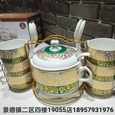 Jingdezhen Ceramic Soup Pot Set Binaural Soup Spoon Double Ears with Lid Stockpot Exported to Kuwait Malaysia