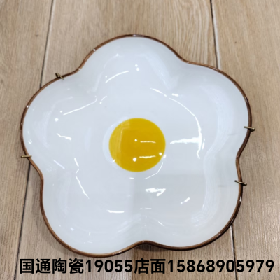 Jingdezhen Ceramic Tableware Parts Handle Plate Flower-Shaped Plate Ceramic Spoon Ceramic Bowl Hand Painted Bowl