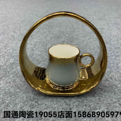 Creative Coffee Cup Jingdezhen Coffee Coffee Cup and Saucer 6 Cups 6 Saucers Coffee Cup Set Gold-Plated Coffee Cup Gift Box Packaging