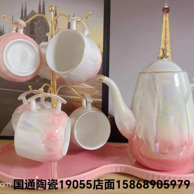 1 Pot 6 Cups 1 Tray Jingdezhen Ceramic Cup European Water Containers British Style Coffee Cup Teapot Set with Tray