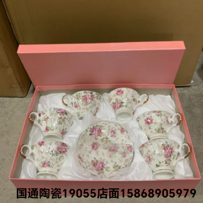 Jingdezhen 6 Cups 6 Plates Coffee Set Set Large Cups and Saucers European Style Coffee Cup and Saucer Coffee Set Hand Painted Flowers Ceramic Cup Dish