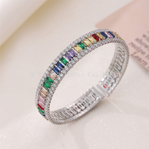 european and american style light luxury fashion personality bracelet micro diamond color zircon popular full diamond bracelet elastic opening