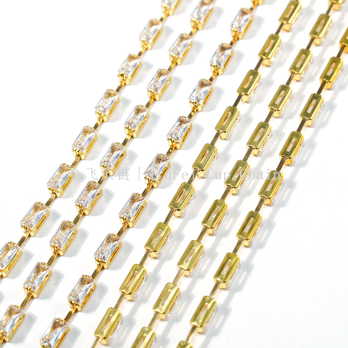 wholesale flash zircon chain white color crystal rectangular crystal chain material diy jewelry necklace accessories