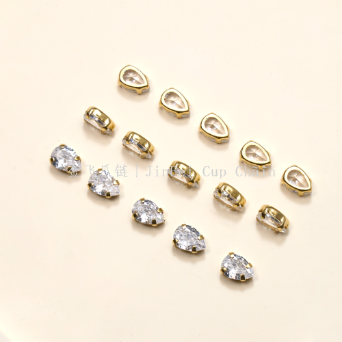 water drop hollow gold bottom synthetic zircon rhinestones diy bow material hairpin ornament accessories wholesale