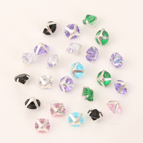 经典反夹水晶锆石方钻人造圆钻石戒指耳饰配件diy手工爪钻饰品