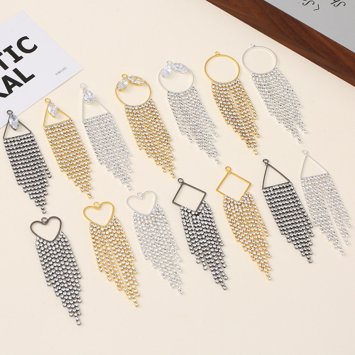 跨境满钻流苏欧美三角吊坠圆圈带钻高级感服装diy耳饰吊坠批发