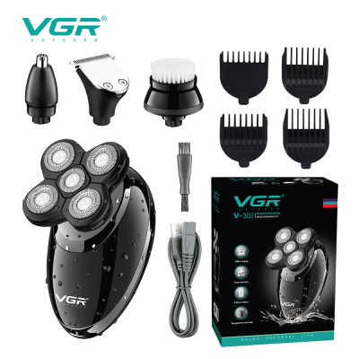 VGR V-302 4 in 1 men grooming kit waterproof beard shaver razor nose trimmer rotary electric shavers for men