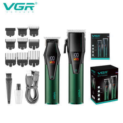 VGR V-677 Professional Hair Salon Hair Clipper Suit Electric Clipper Rechargeable Digital Display Household Cordless Telephone and Base Carved Electric Clipper