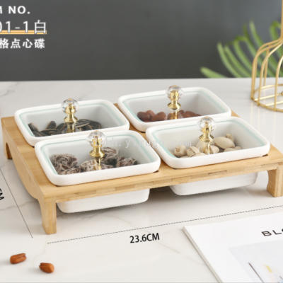 Ceramic Dried Fruit Tray Covered Compartment Fruit Plate Household Fruit Platter Candy Dessert Snack Snack Plate Set