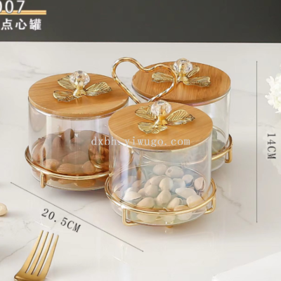 Light Luxury with Lid Candy Dried Fruit Glass Jar Storage Box Simple Home Living Room Snack Box Melon Seeds Tuck Box