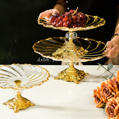 Light Luxury Gilt Edging Glass High-Leg Home Living Room Decoration Fruit Plate Creative Advanced Snack Dish High-End