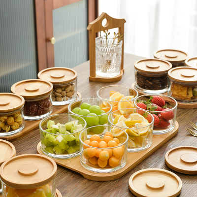 Glass Bamboo Dried Fruit Box Grid with Sealing Cover Moisture-Proof Dried Fruit Plate New Wooden Candy Box Wedding